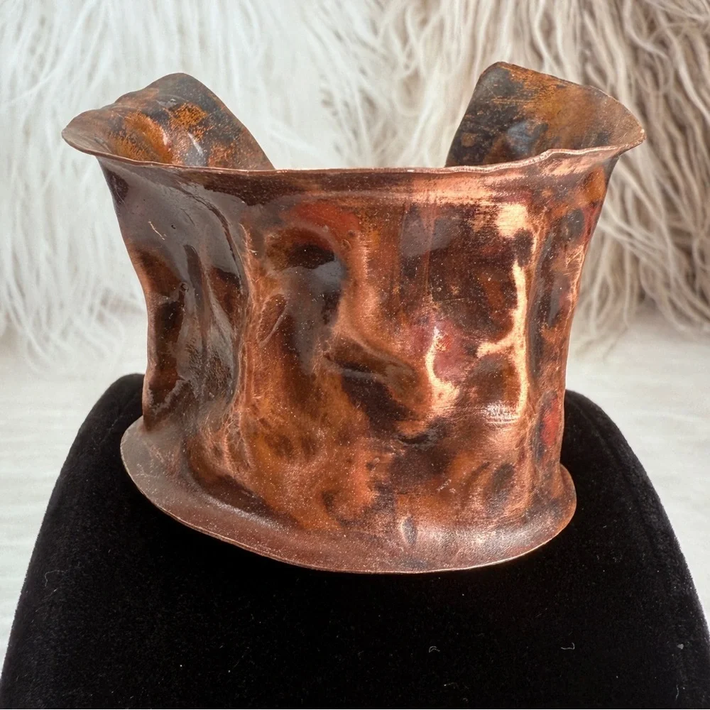 Unique Coppertone brutalist wide band cuff bracelet